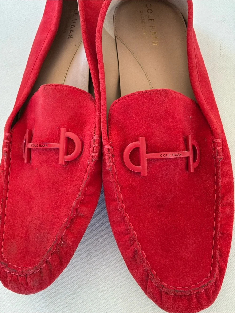 Cole Haan Red Suede Slip-On Loafers with Metal Bit